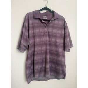 PGA Tour Mens XL Purple Plaid Golf Polo Shirt Textured Short Sleeve Performance